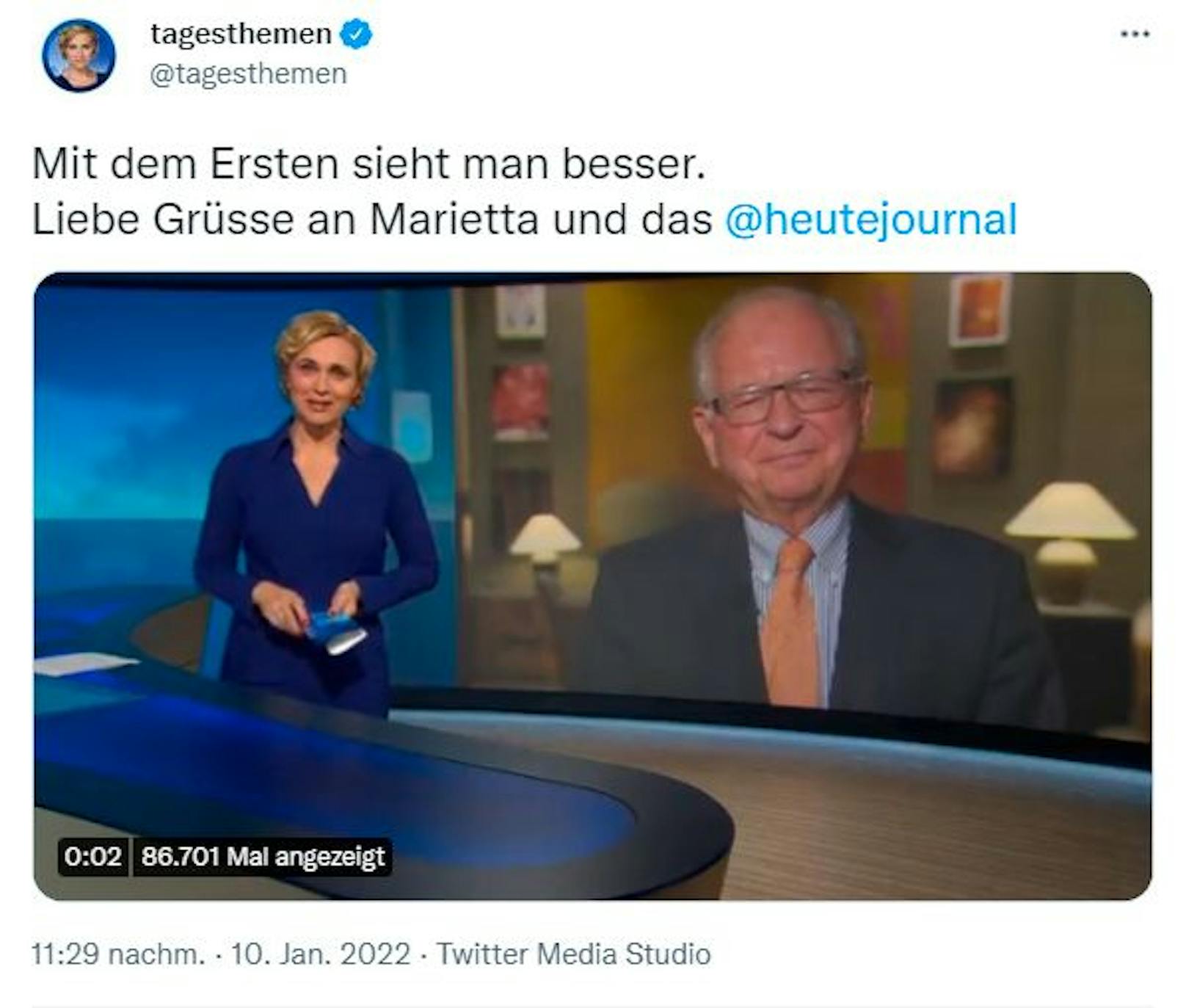 Kurioses Interview bei den "tagesthemen" im Ersten (ARD): Interview-Gast Wolfgang Ischinger sprach TV-Moderatorin Caren Miosga konsequent mit falschen Namen an.