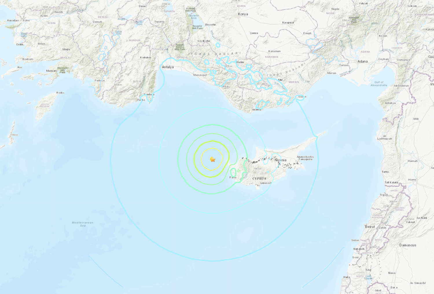 Das Beben ereignete sich rund 120 Kilometer nordwestlich von Zypern.