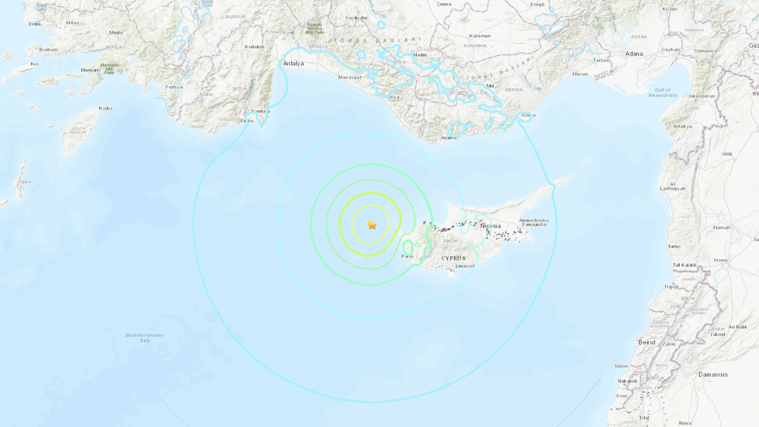 Das Beben ereignete sich rund 120 Kilometer nordwestlich von Zypern.