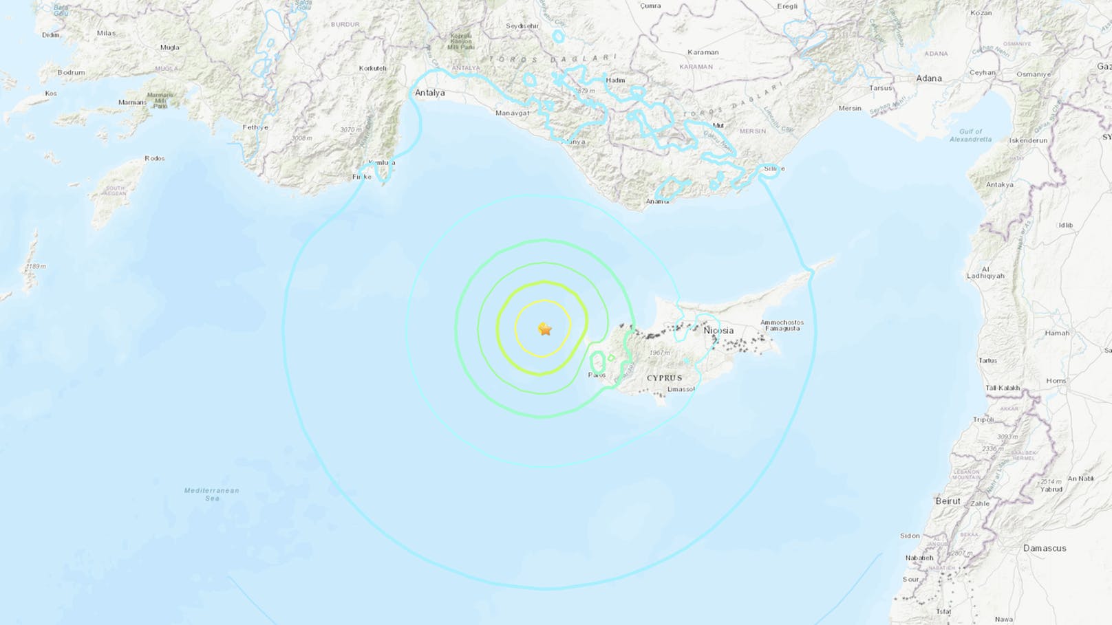 Das Beben ereignete sich rund 120 Kilometer nordwestlich von Zypern.