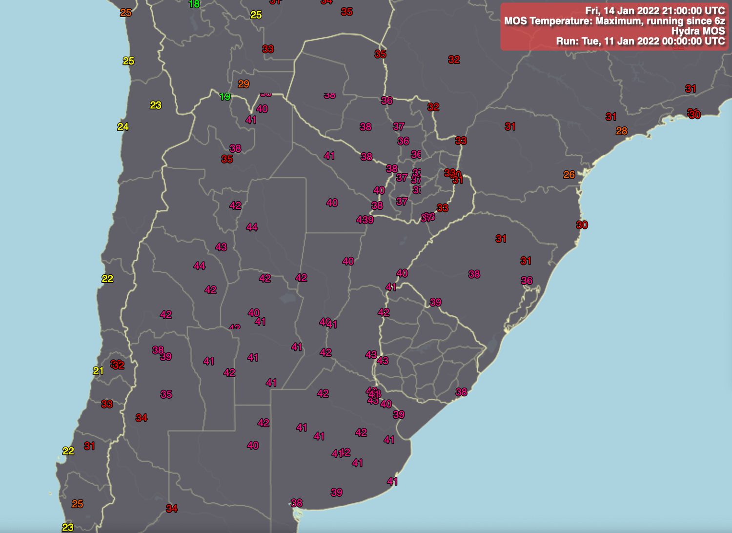 Prognose der Höchsttemperaturen am Freitag