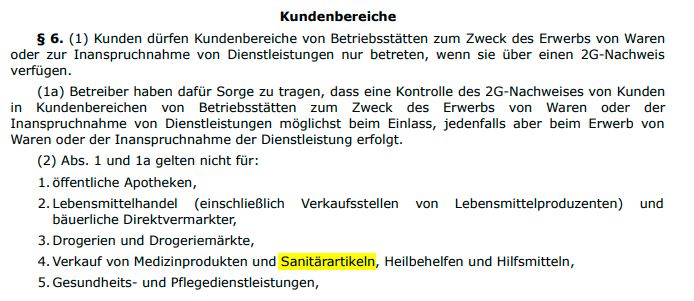 In der Verordnung heißt es "Sanitärartikel", gemeint sein dürfte aber etwas anderes.