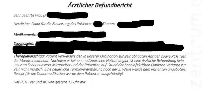 Diese Bestätigung bekam Thomas G. bevor er die Praxis verließ.