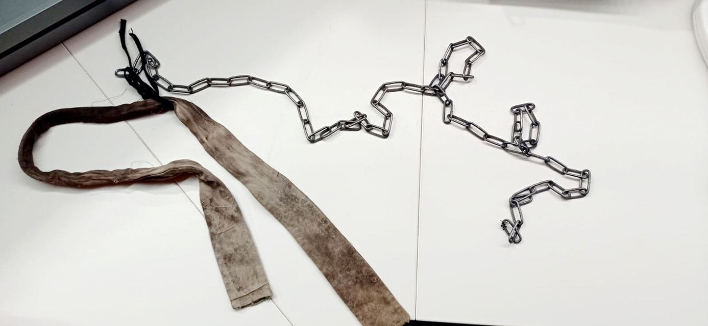 Mit dieser Kette und dem Gürtel wurde die Hündin angebunden.