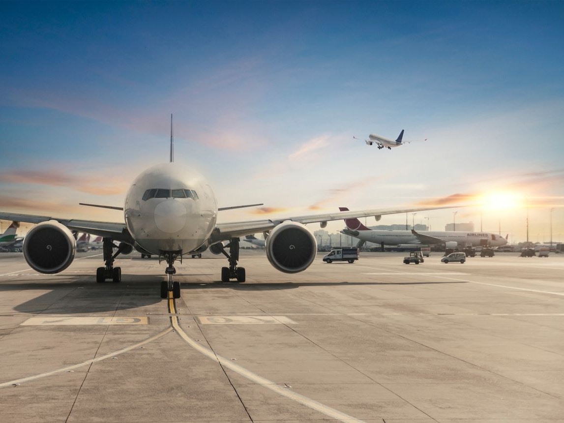 Front view of landed airplane in Istanbul International Airport