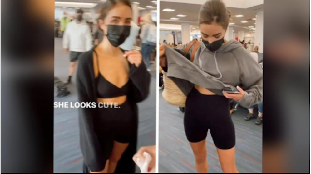 Die 29-Jährige musste sich den Kapuzenpulli von ihrem Freund ausborgen, um Fliegen zu dürfen.