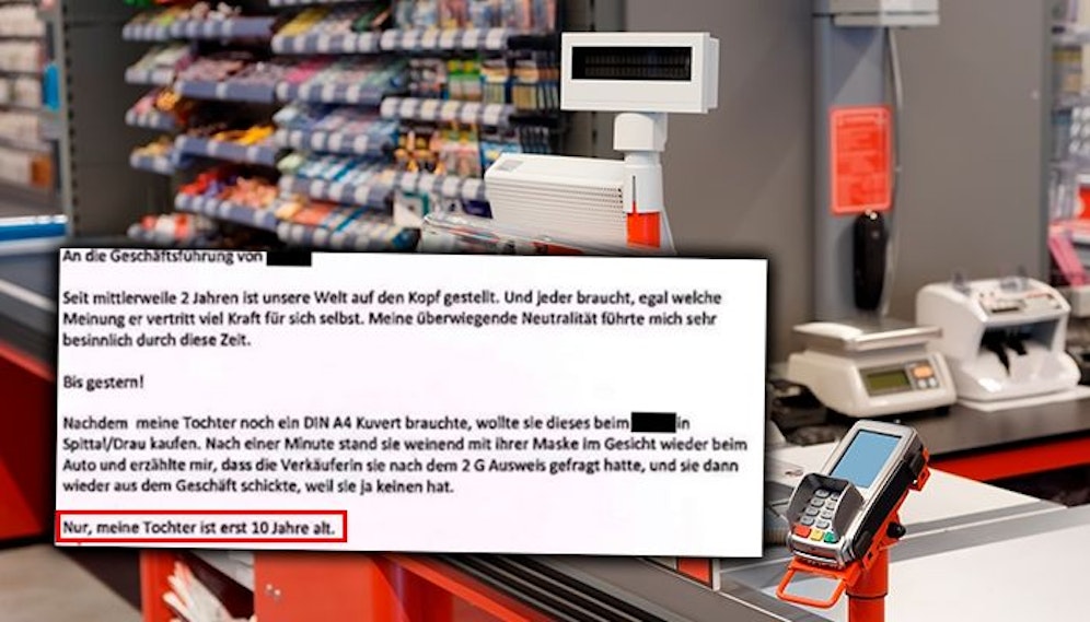 Mit diesem Brief wandte sich der Vater der 10-Jährigen an die Geschäftsleitung des Shops.