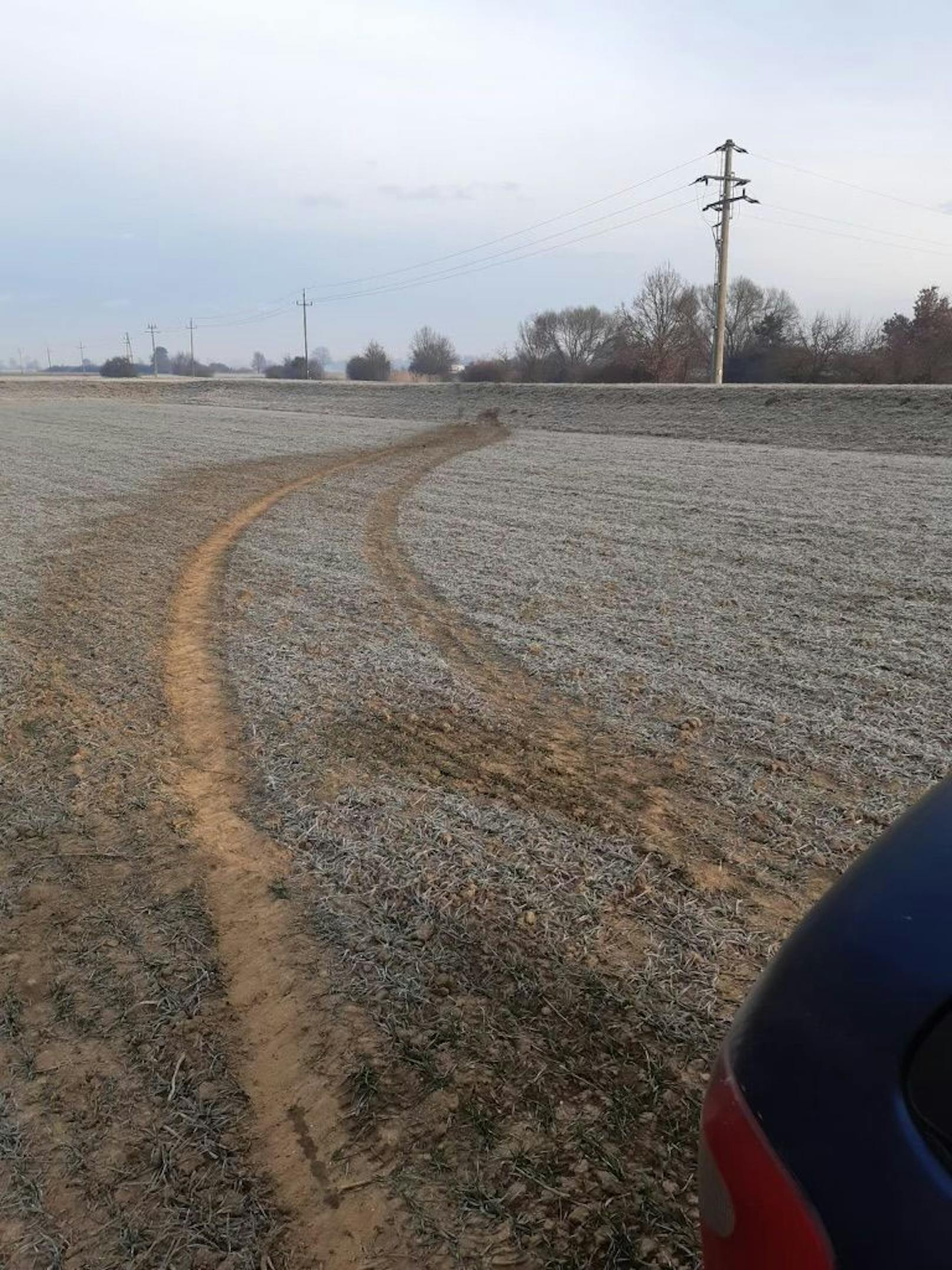 Auf einem Feld blieb das Auto schließlich stecken.