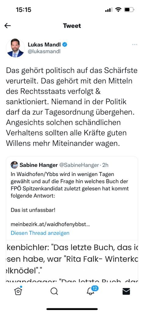 Tweet von Lukas Mandl
