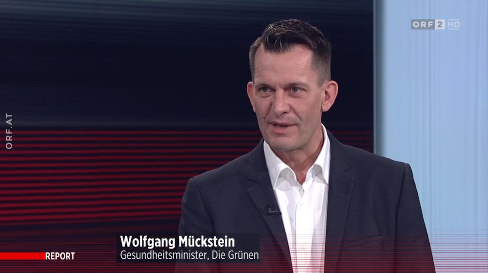 Gesundheitsminister Wolfgang Mückstein zu Gast im ORF-Report am 18. Jänner 2022.