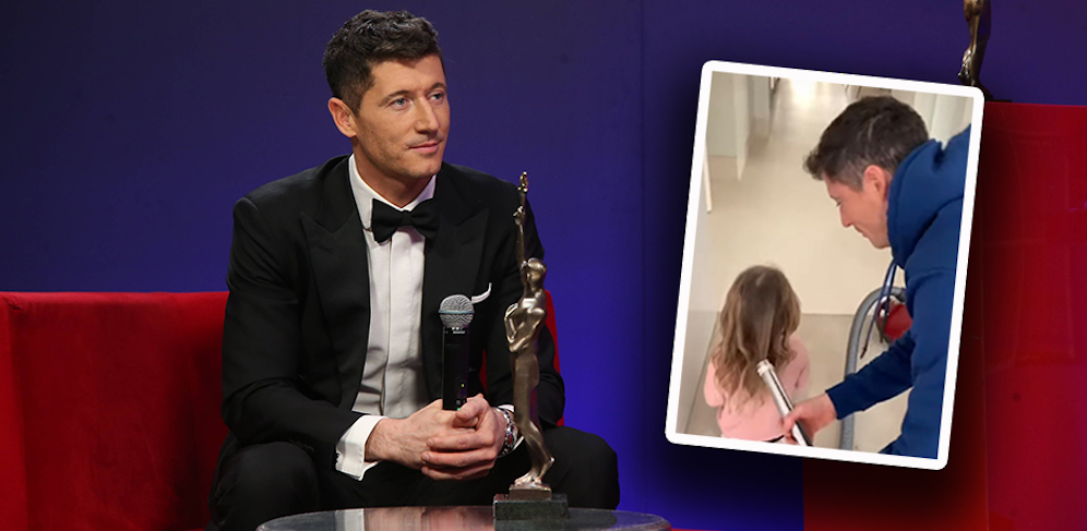 Robert Lewandowski zeigt einen kuriosen Frisuren-Trick. 