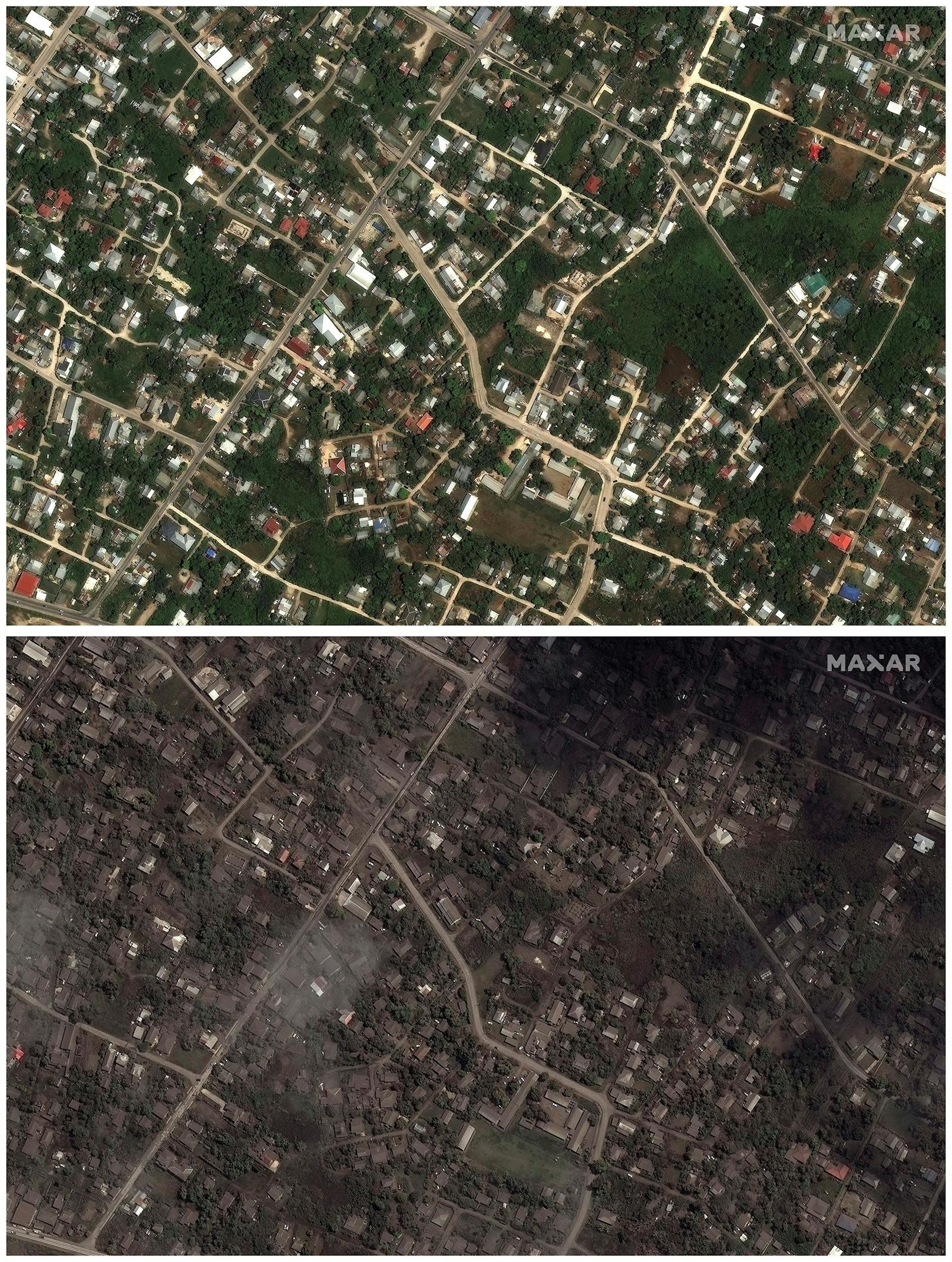 Diese Aufnahmen zeigen Wohnhäuser und andere Gebäude auf Tonga vor und nach der verheerenden Eruption.