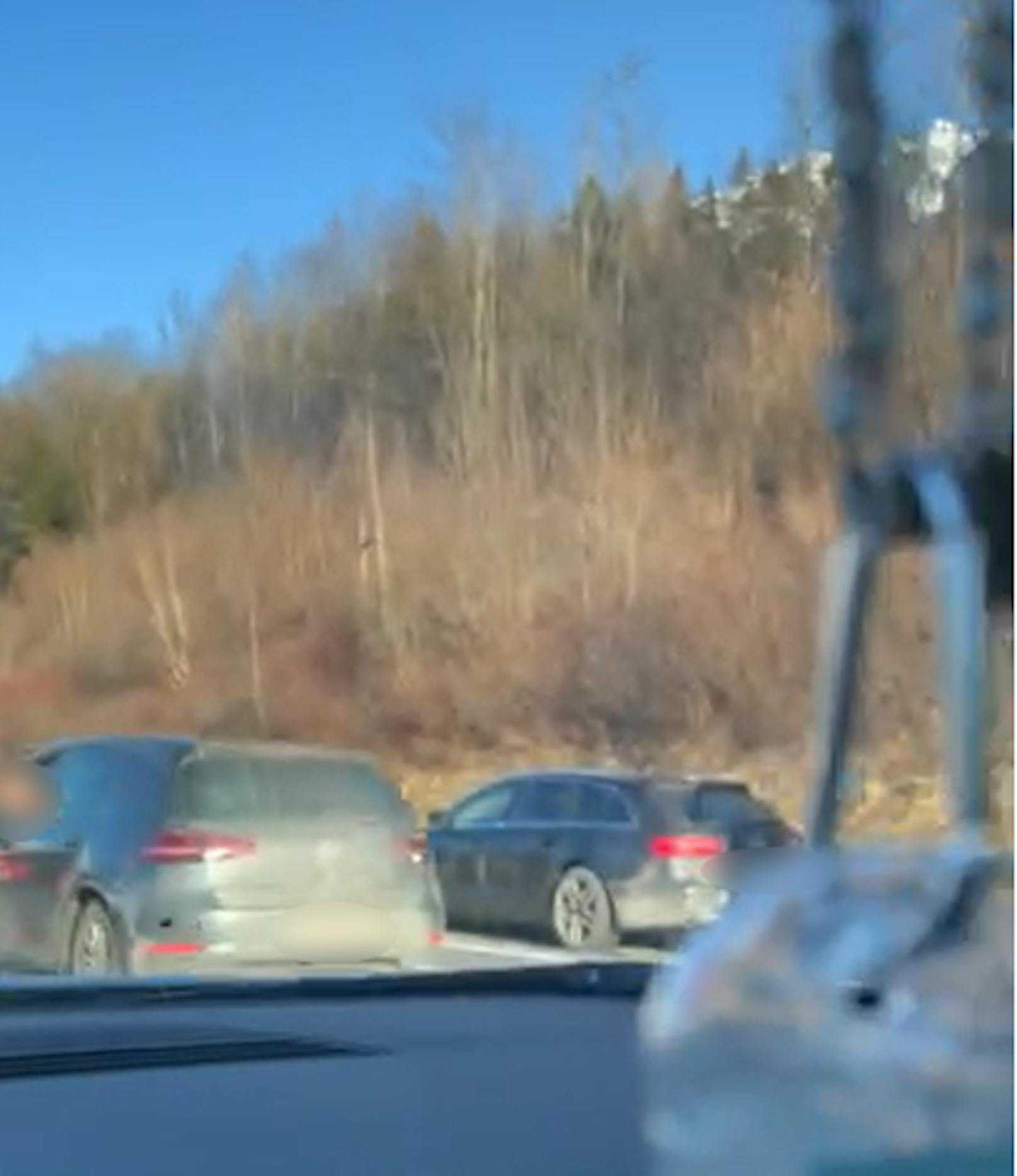 Das Ungewöhnliche daran: Der Lenker blickte durchgehend nach hinten, während er seinen Wagen im Rückwärtsgang aus der Rettungsgasse fuhr.