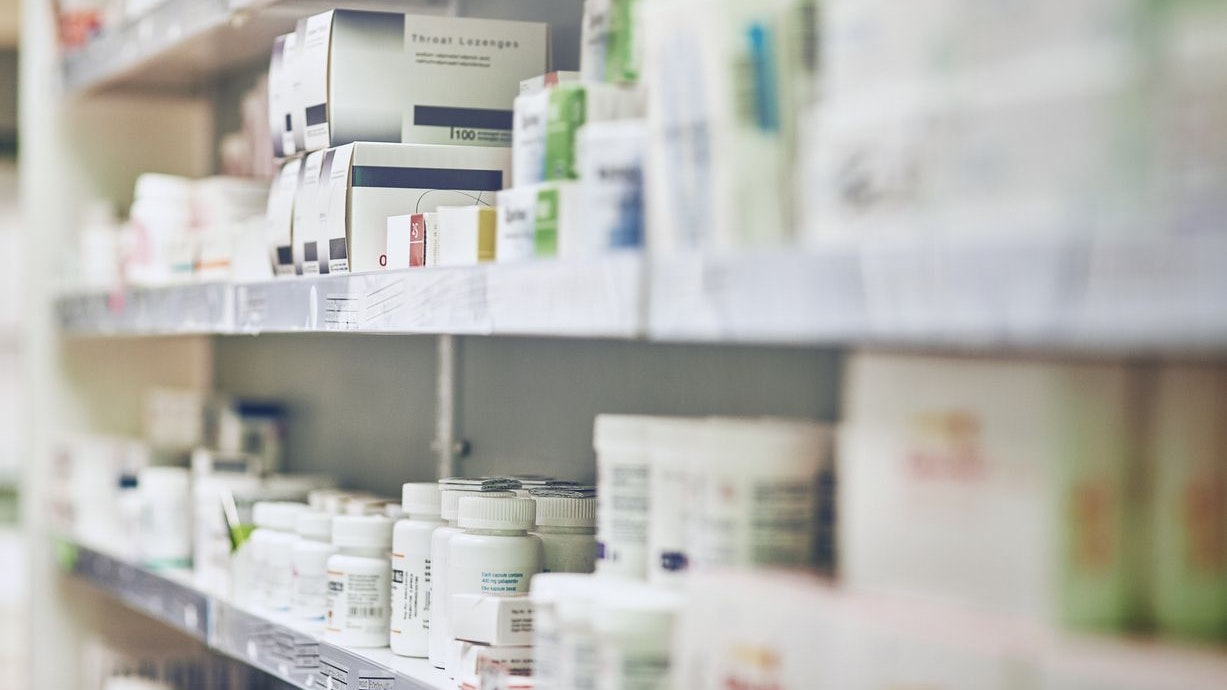 Cropped shot of shelves in a pharmacy
