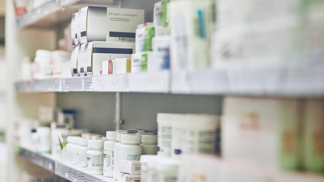 Cropped shot of shelves in a pharmacy
