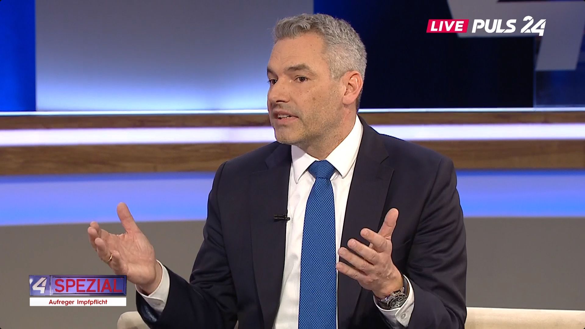 Bundeskanzler Karl Nehammer stellte sich in PULS24 den Fragen der Österreicher (20. Jänner 2022).