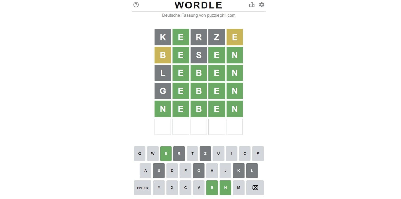 Das beliebte Game "Wordle" kann man nun auch mit deutschen Wörtern spielen.