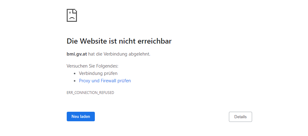 Die Website des Innenministeriums ist Sonntagabend nicht erreichbar.