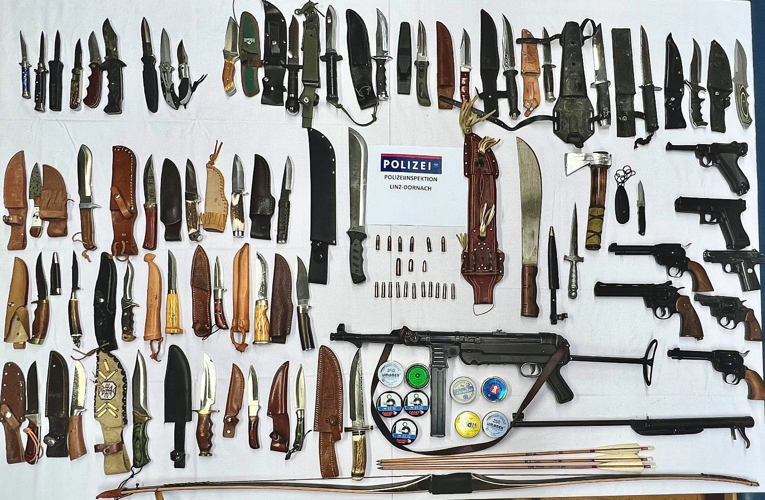 Diese Waffensammlung fanden die Polizisten bei dem Mann.