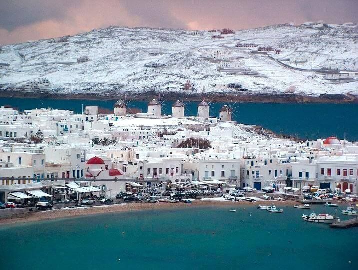 Mykonos & co: Verschneite Urlaubsinseln