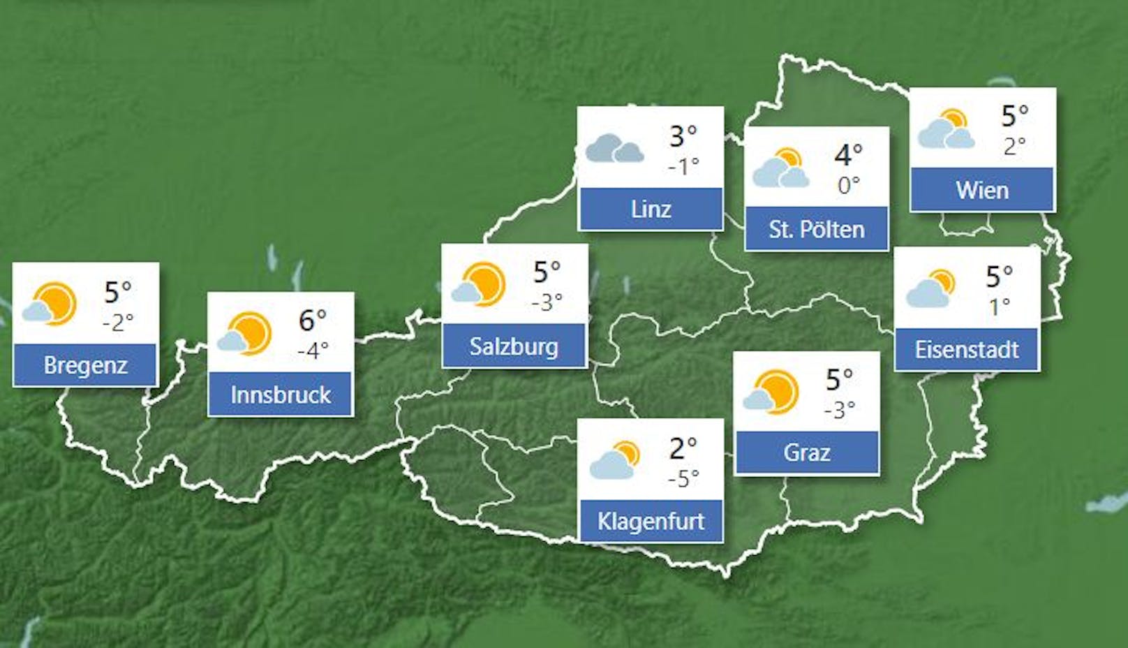Wetterprognose für <strong>Mittwoch</strong>, 26. Jänner 2022.