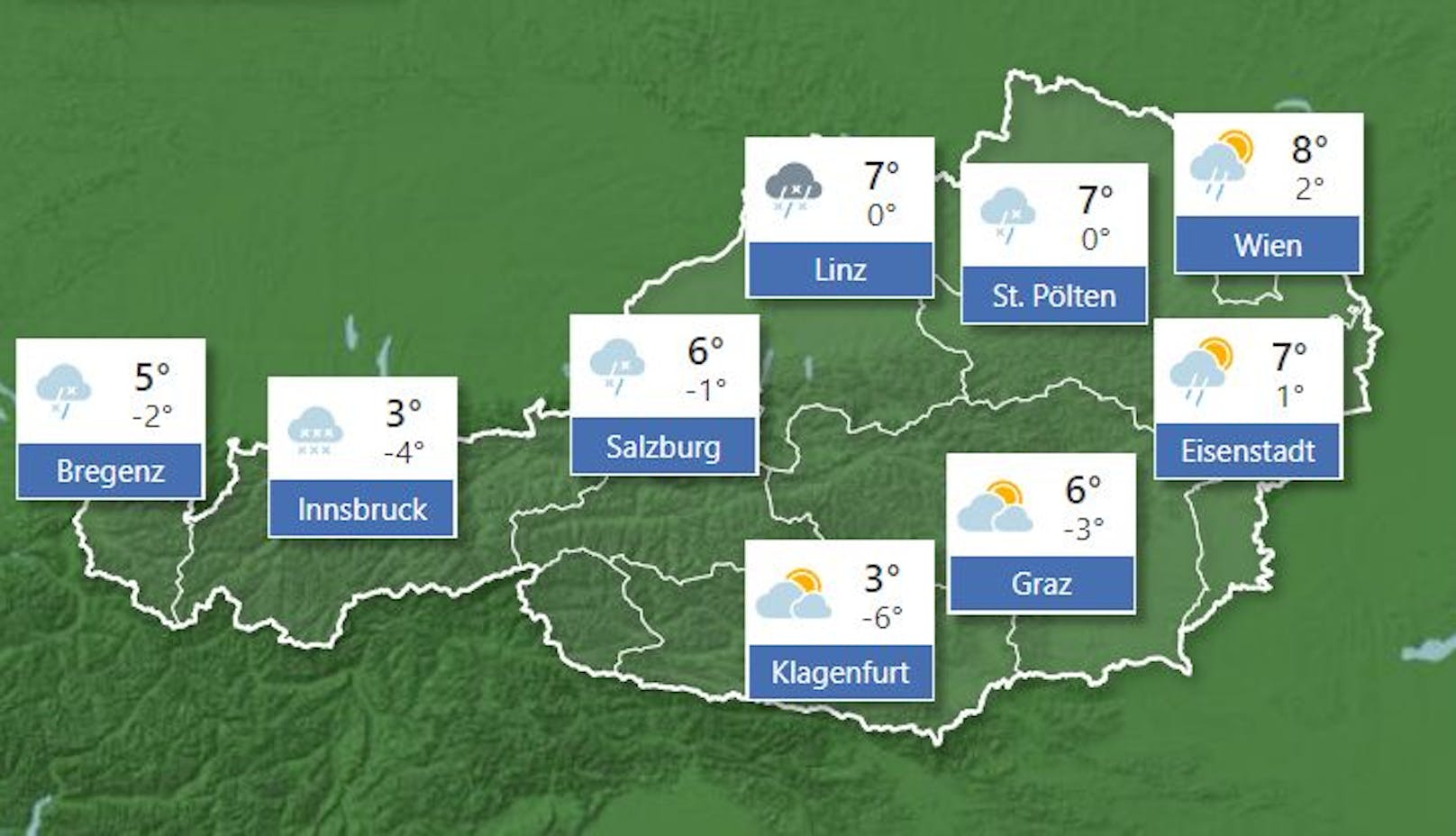 Wetterprognose für <strong>Samstag</strong>, 29. Jänner 2022.