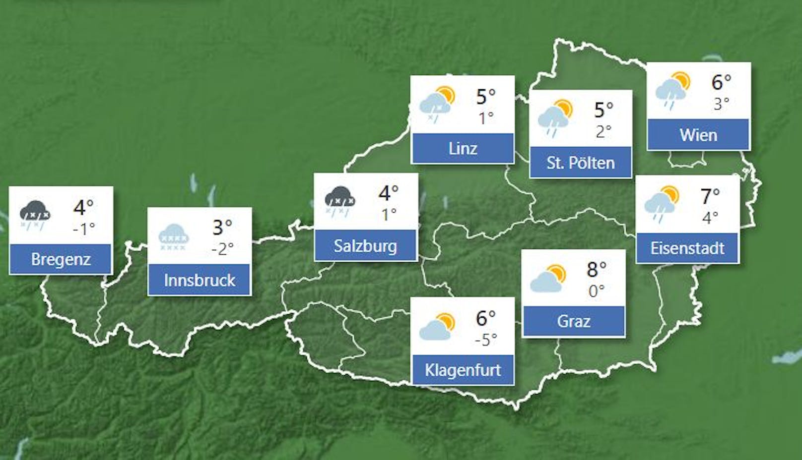 Wetterprognose für <strong>Freitag</strong>, 28. Jänner 2022.