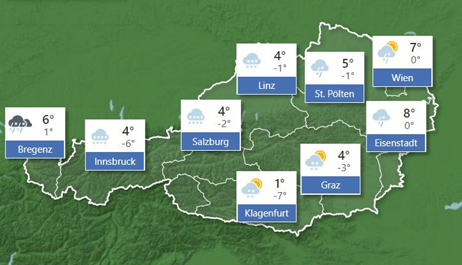 Wetterprognose für <strong>Montag</strong>, 31. Jänner 2022.