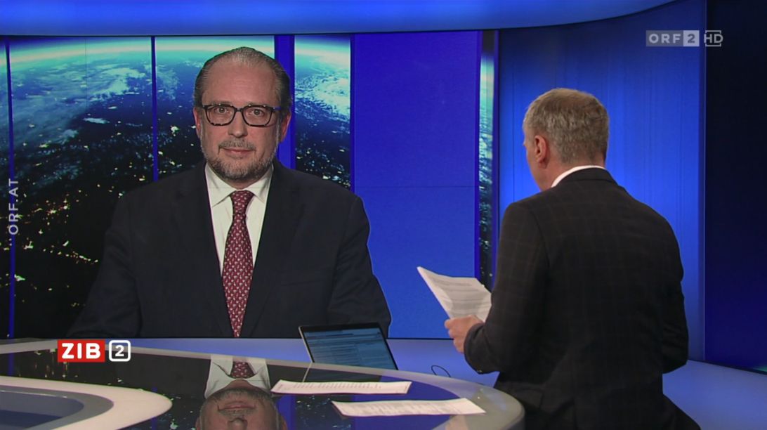 Außenminister Alexander Schallenberg zum Ukraine-Konflikt in der ZIB2 am 25. Jänner 2022.