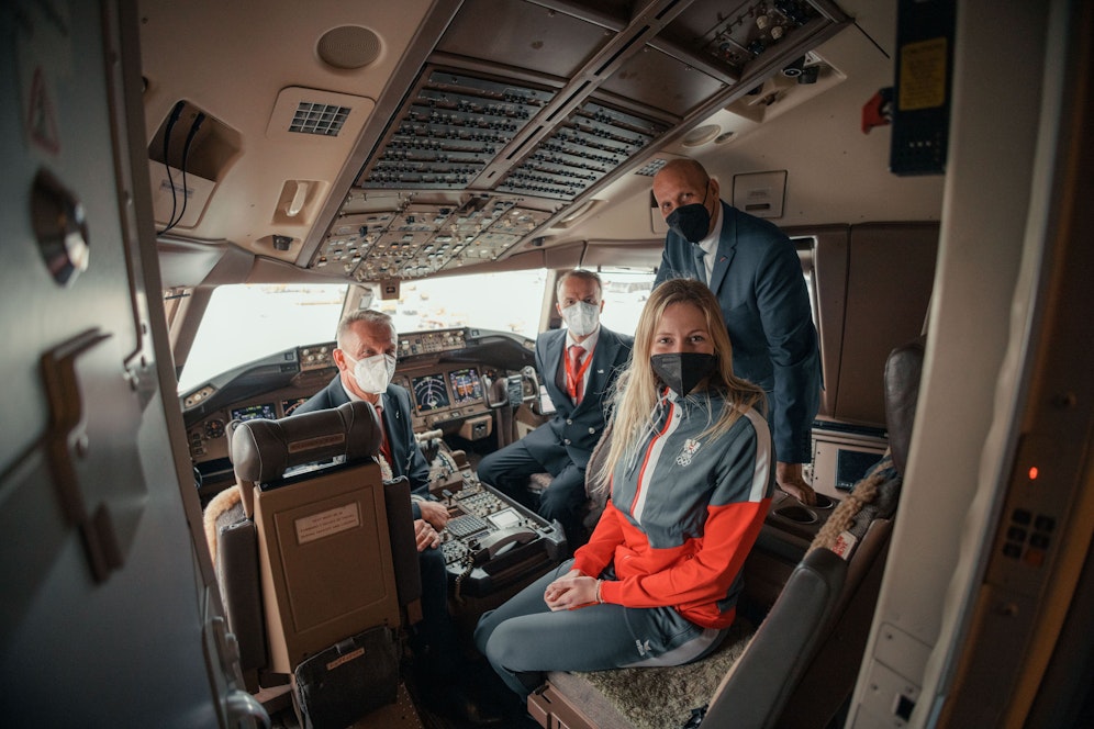 Österreichs Olympia-Team hebt Richtung Peking ab. 