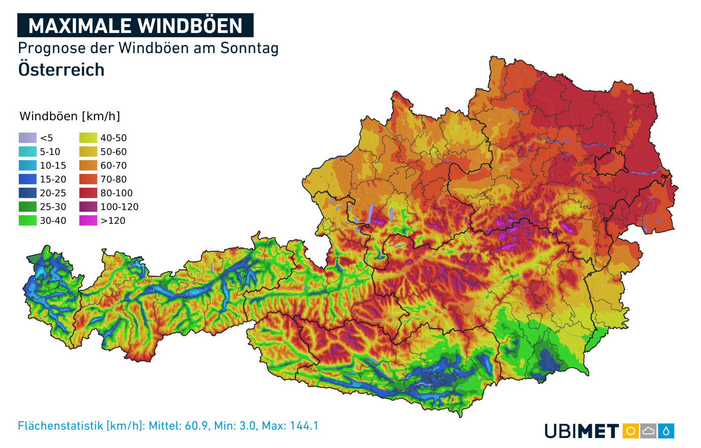 Windspitzen am Sonntag.