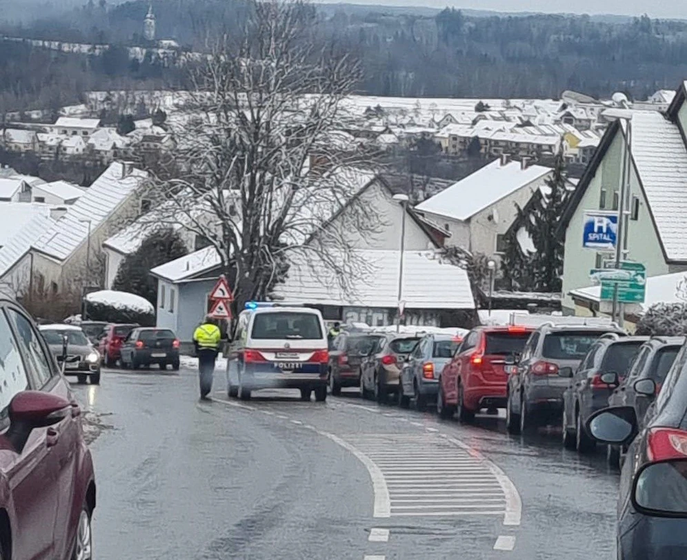 Riesenstau vor der Teststraße in Zwettl.