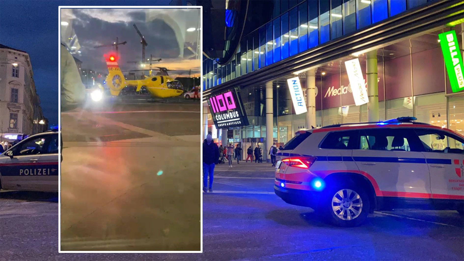 Der Hubschrauber landete vor dem Eingang der Mall 