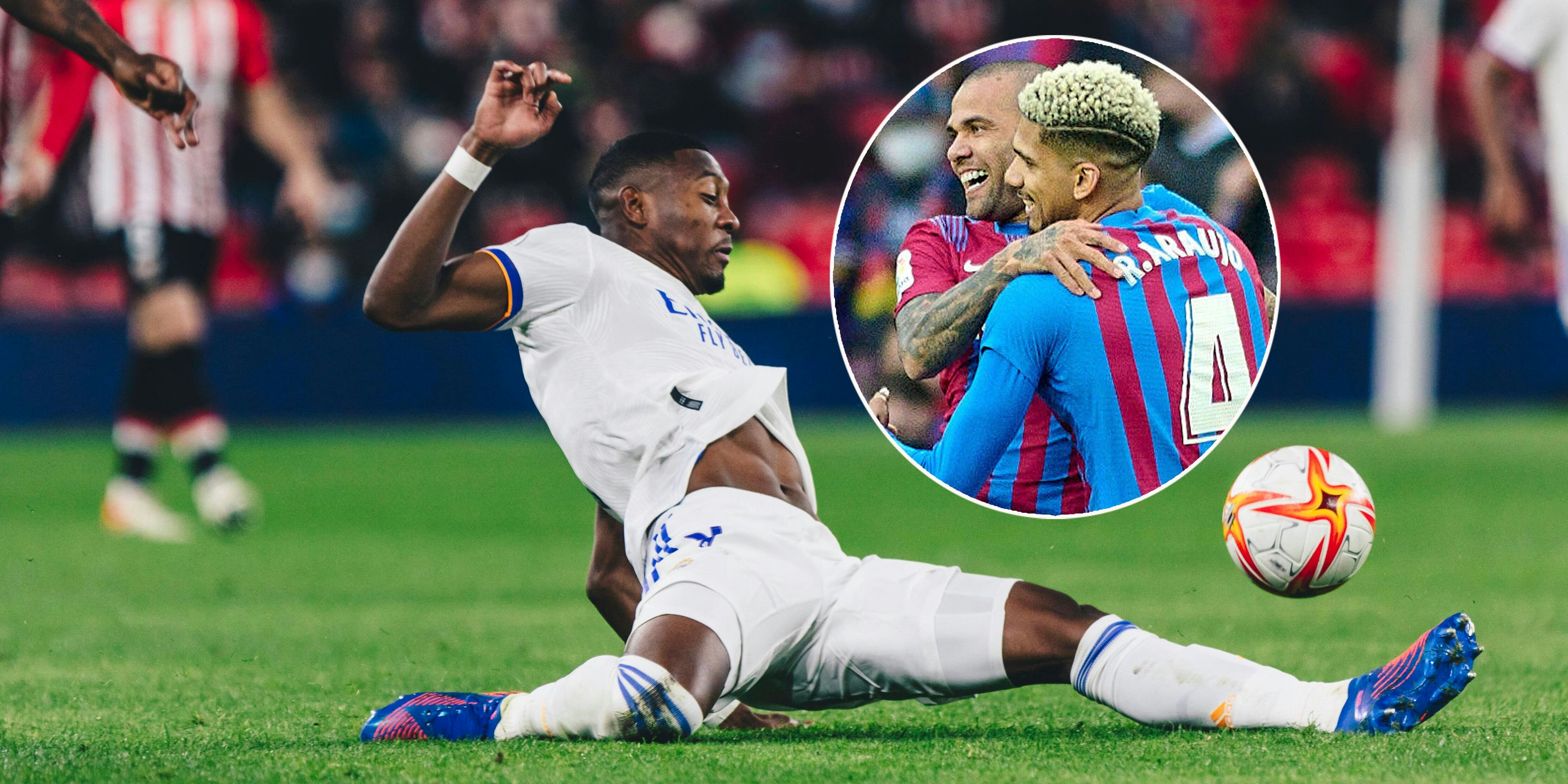 Alaba gewann 1:0, Dani Alves (r.) jubelt mit Barcelona.