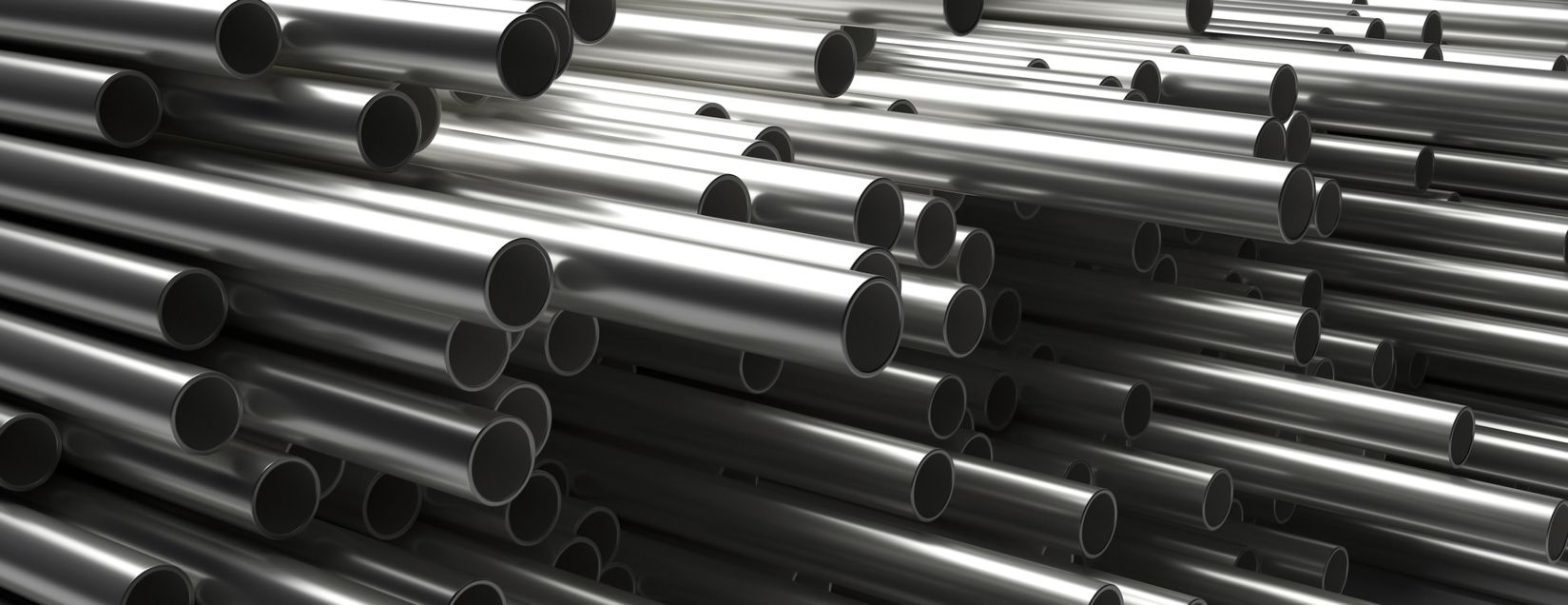 Pipes tubes steel metal background. Round shale stacked, banner. Products for utilities services, construction industry. 3d illustration