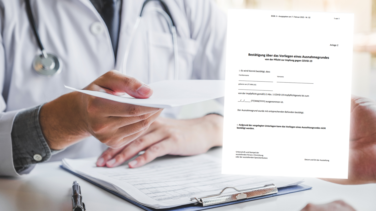Wer von der Impfpflicht befreit ist, braucht diese Bescheinigung.
