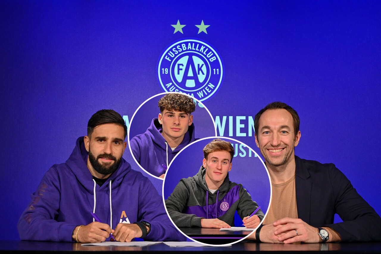 Galvao (l.), Coco und Pecar unterschrieben bei der Austria.