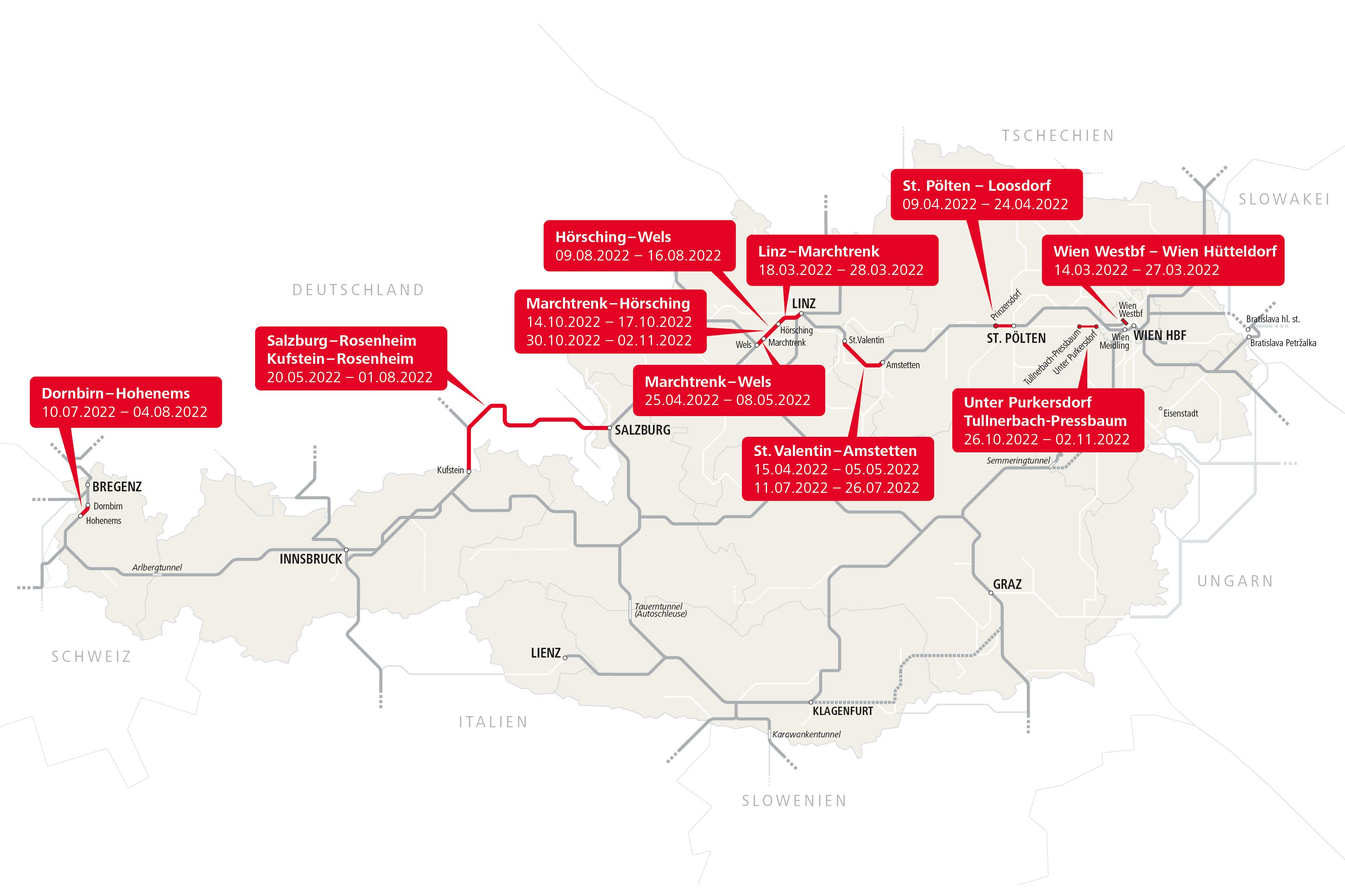 Ein Überblick über die Sperren auf der Weststrecke.