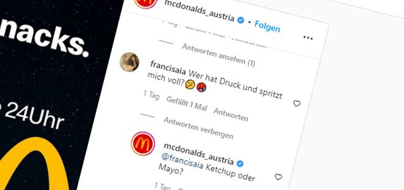 McDonald's reagiert auf Instagram auf schlüpfrige Kommentare.