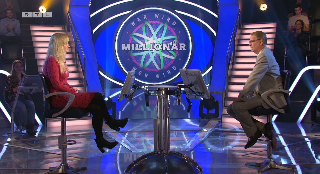 "Wer wird Millionär"-Kandidatin Petra Lehner und Quizmaster Günther Jauch