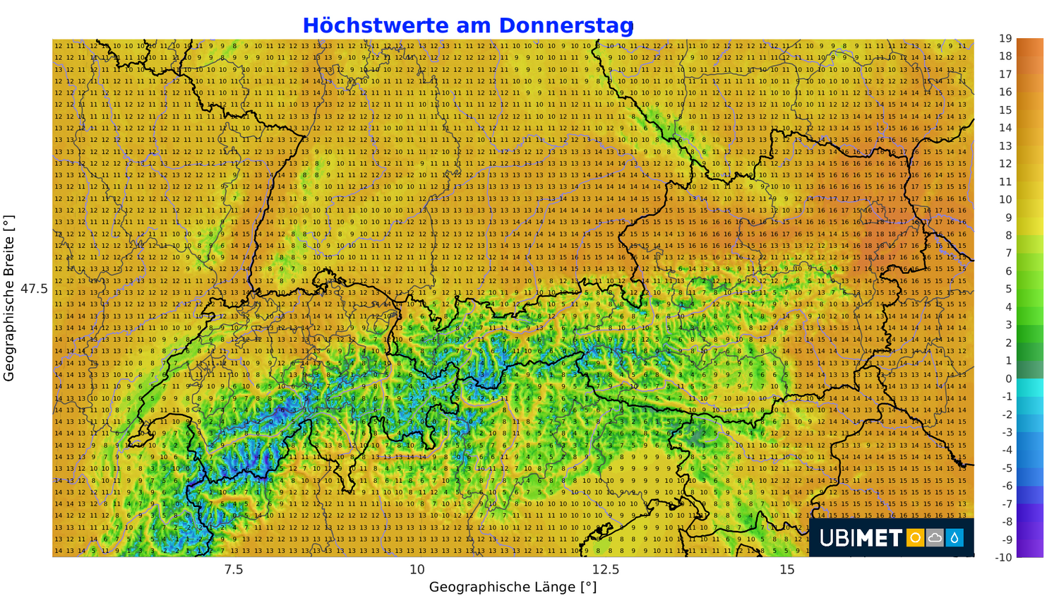 Höchstwerte am Donnerstag