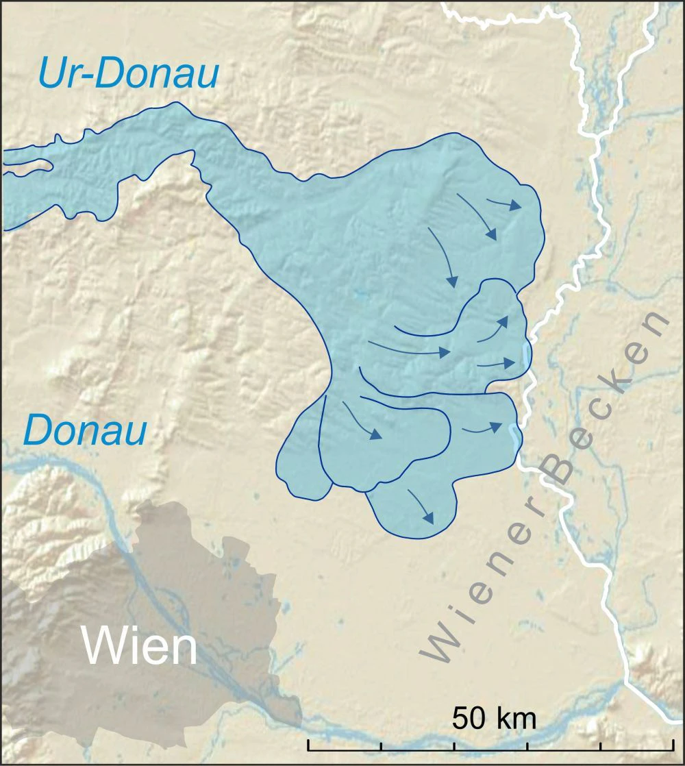 Ausdehnung des Deltas der Ur-Donau vor 11,5 Millionen Jahren 