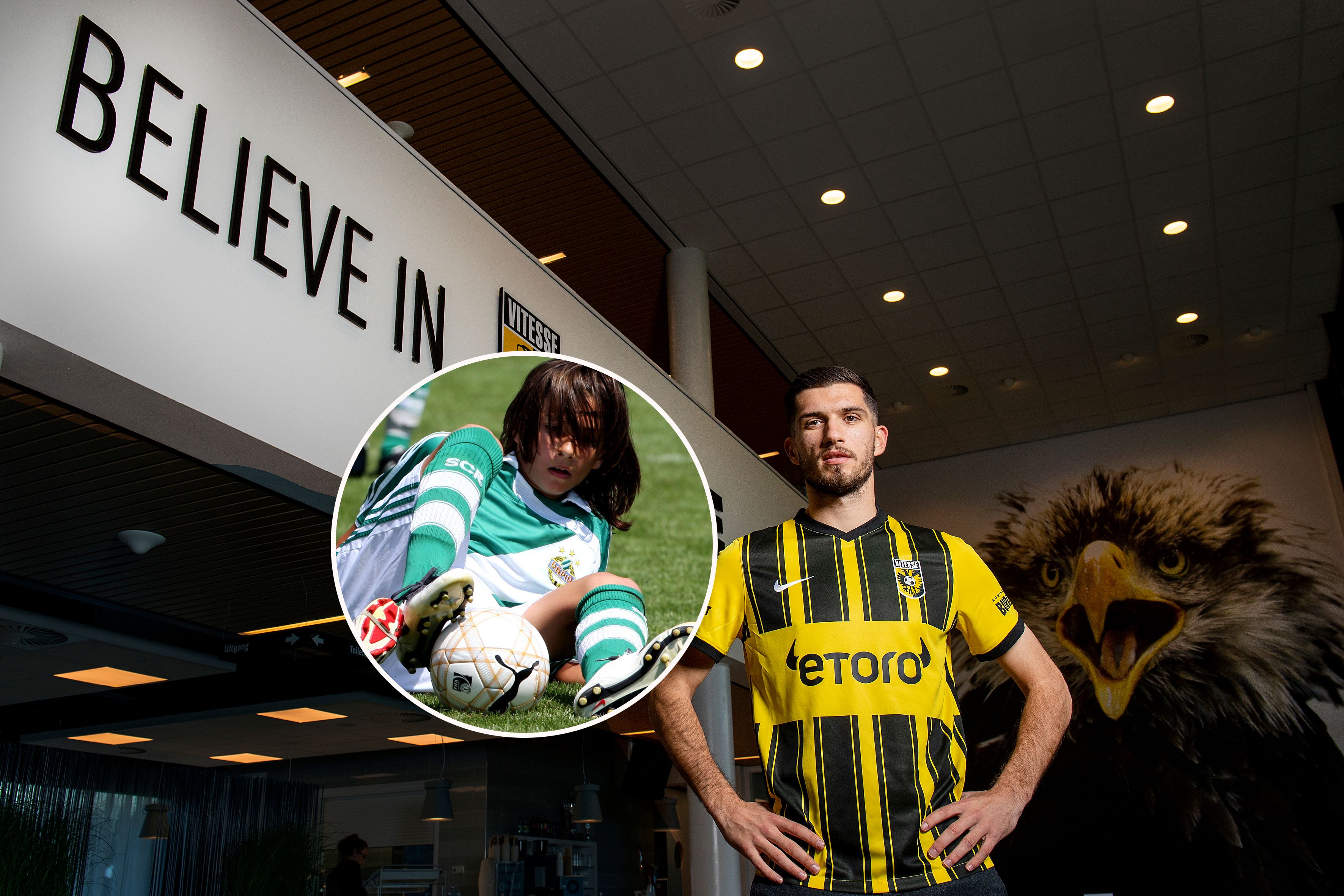 Adrian Grbic im Arnheim-Trikot und 2008 im Rapid-Nachwuchs (l.)