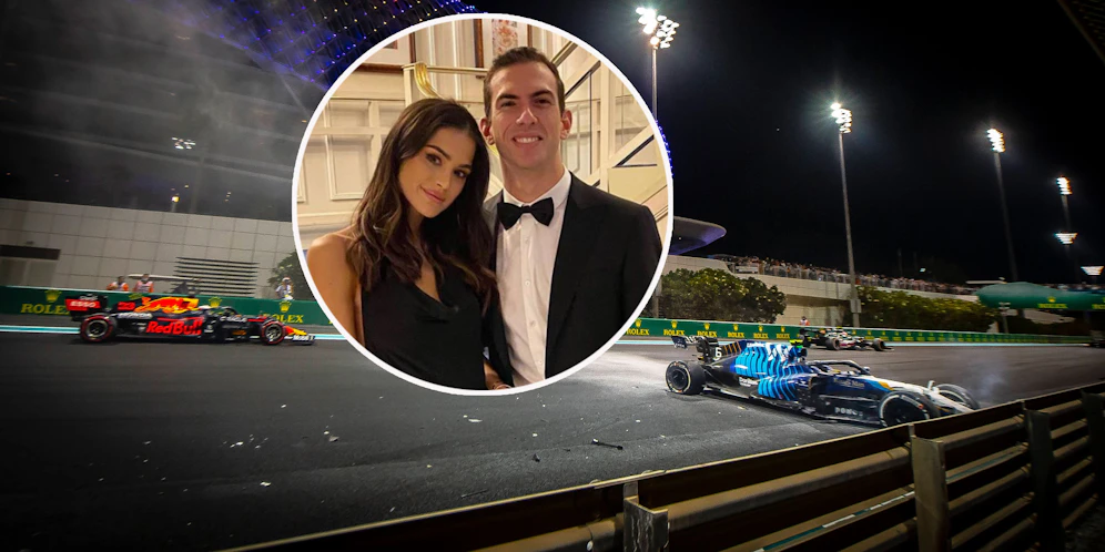 Nicholas Latifi mit seiner Freundin&nbsp;Sandra Dziwiszek. Im Hintergrund sein Unfall, der die WM entschied.