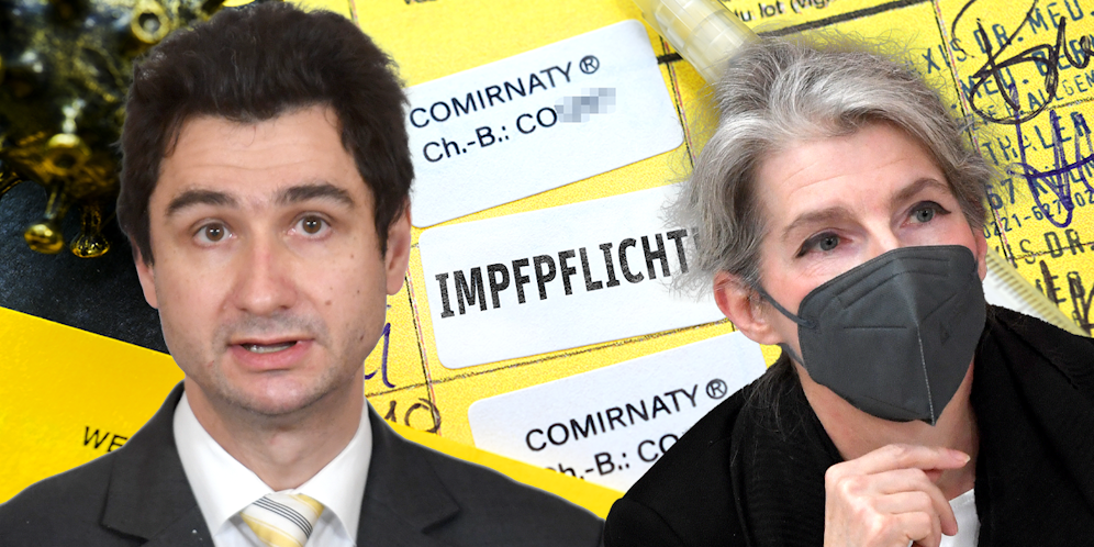 Staatsrechtler Karl Stöger (links) und der Zivilrechtsprofessorin Christiane Wendehorst beraten über die Verhältnismäßigkeit einer allgemeinen Impfpflicht.