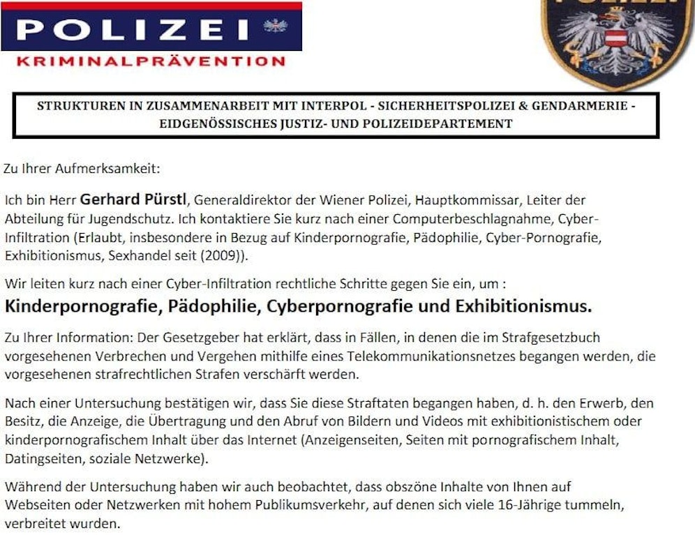 So ein Mail erhielt ein Mann aus Loosdorf.