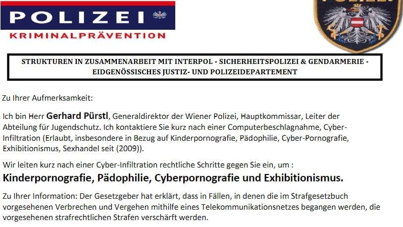 So ein Mail erhielt ein Mann aus Loosdorf.