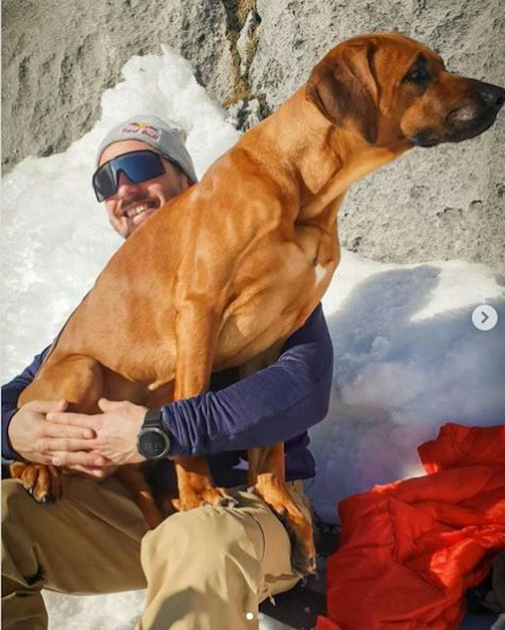 Marcel Hirscher zeigte sich auf Instagram mit seinem neuen Hund am Schoß. Die beiden waren mit Papa Ferdinand auf Ski-Tour.