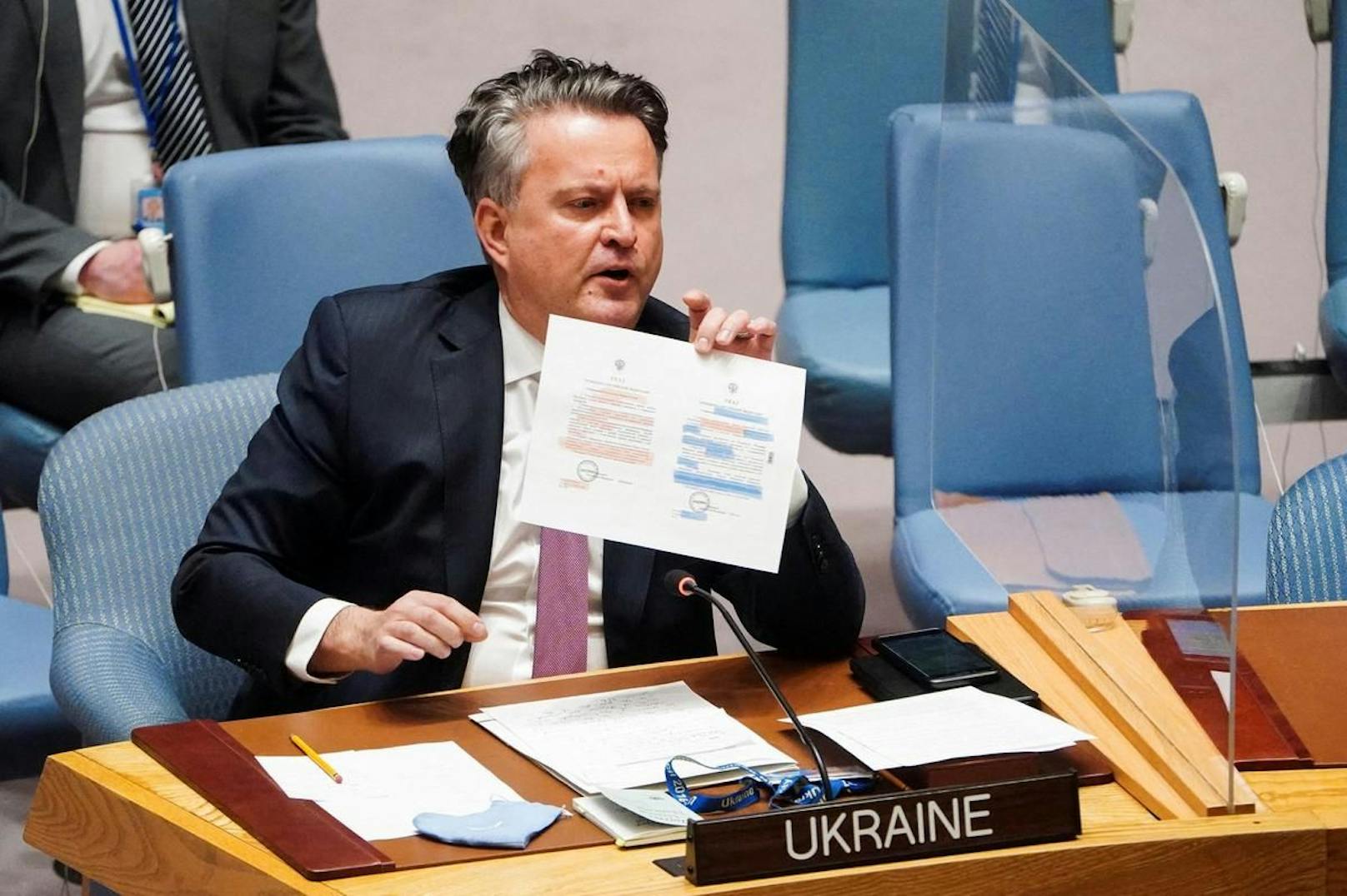 "Wir haben vor nichts und niemandem Angst. Wir schulden niemandem etwas und wir geben niemandem etwas", sagte der ukrainische UN-Botschafter Serhij Kyslyzja vor dem Sicherheitsrat.