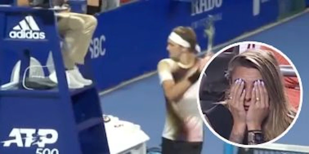 Alexander Zverev attackiert den Schiedsrichter, seine Freundin Sophia Thomalla kann auf der Tribüne nicht hinsehen.